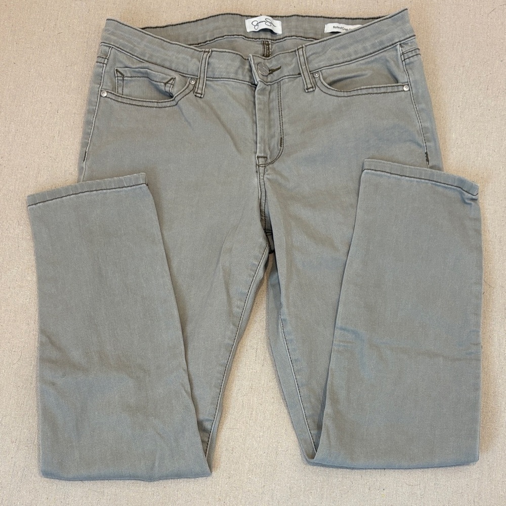 Jessica Simpson Distressed Green Rolled Cropped Skinny Jeans, women’s size 8/29